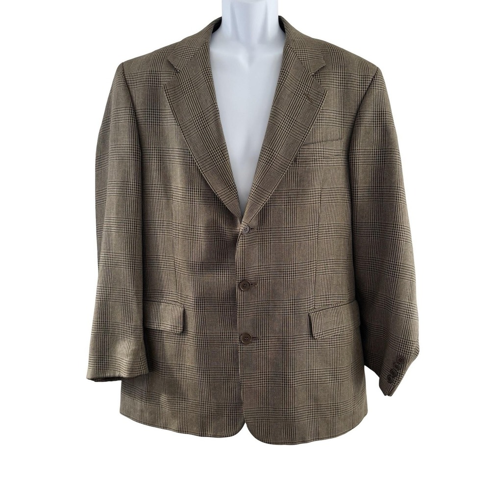Gianfranco Ruffini Blazer Mens 41R Brown Silk Wool Glen Plaid Tweed Sport Coat